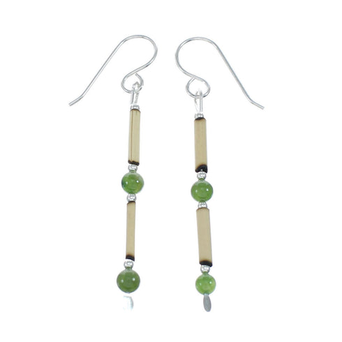 Native American Bamboo And Green Jasper Sterling Silver Bead Earrings NX11672